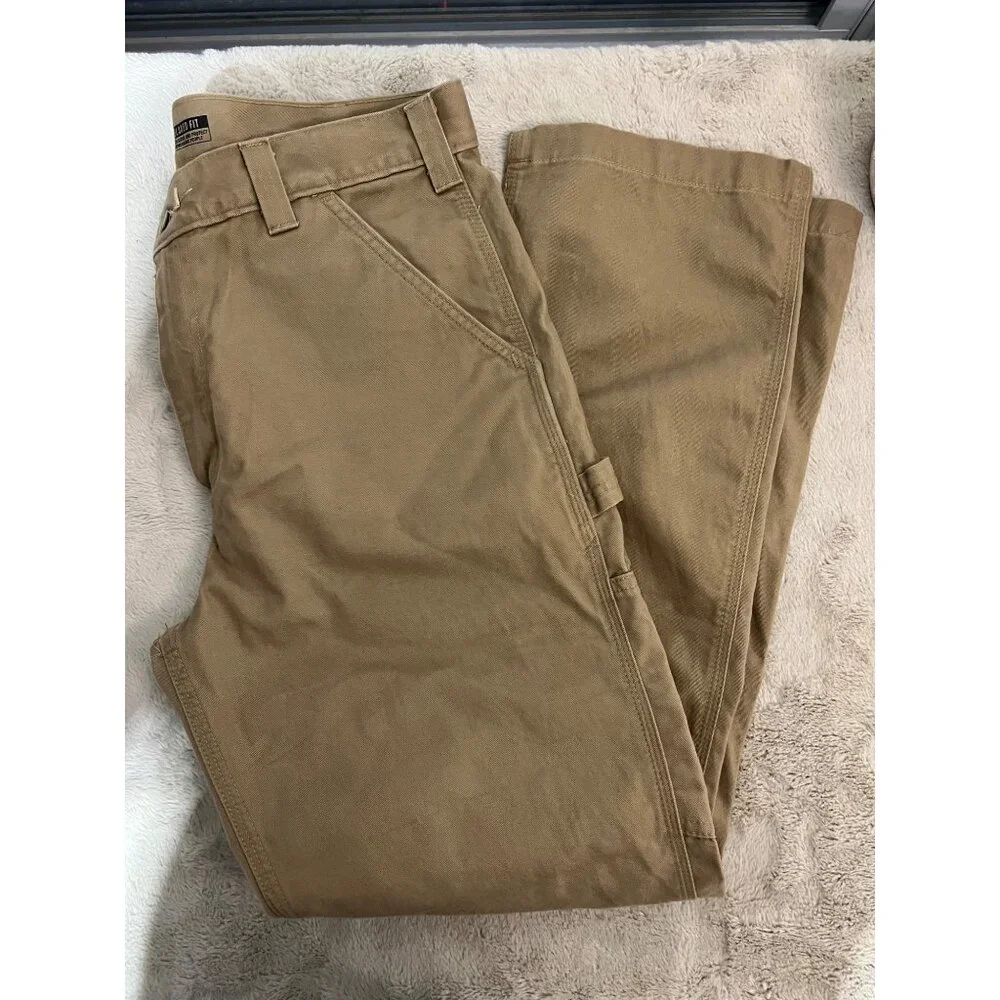 Carhartt Mens Relaxed Fit Twill Utility Work Pants 34x30 Durable Cotton Khaki Wi